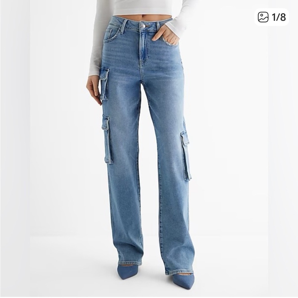 NWT Vintage America Light Blue Straight Leg cargo Jeans women’s size 16